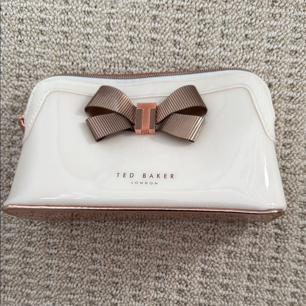 Ted Baker Cream and Brown Cosmetic Case with Bow Accent